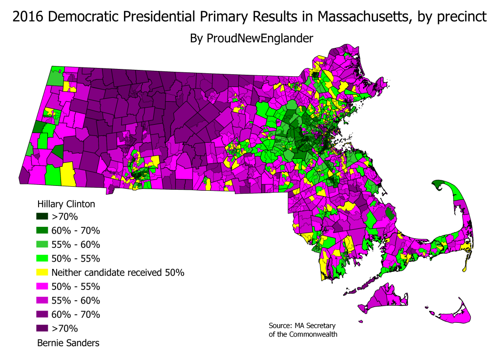 MA 16PrezPrimDem precinct results with PNE