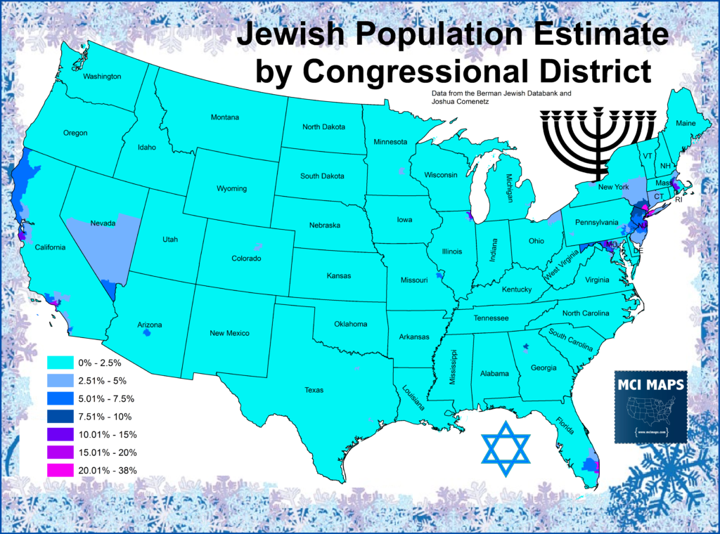 Hanukkah Article The Geography of Jews in America MCI Maps