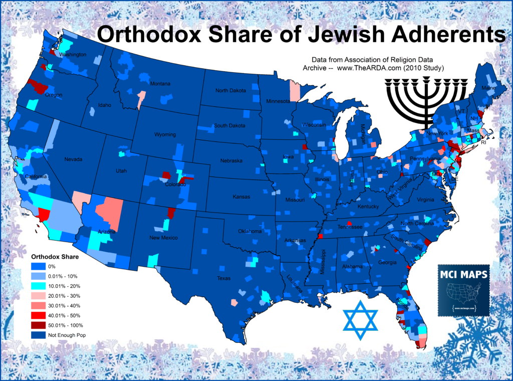 Hanukkah Article The Geography of Jews in America MCI Maps