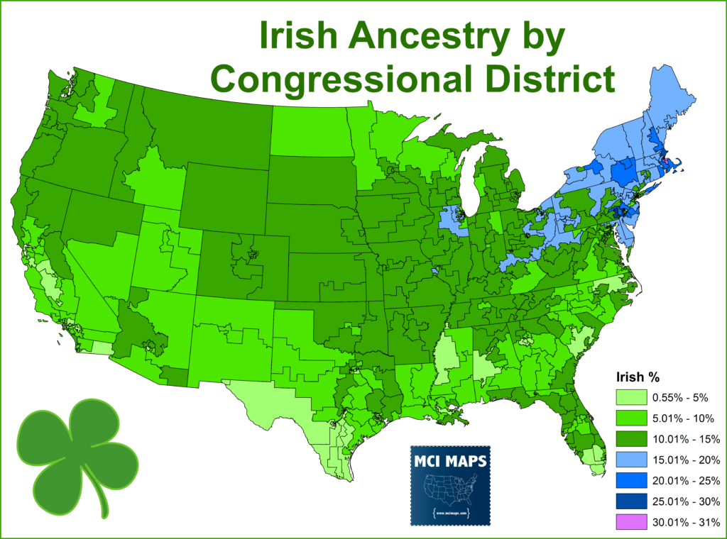 Saint Patricks Day Article Irish Ancestry In America Mci Maps Election Data Analyst 