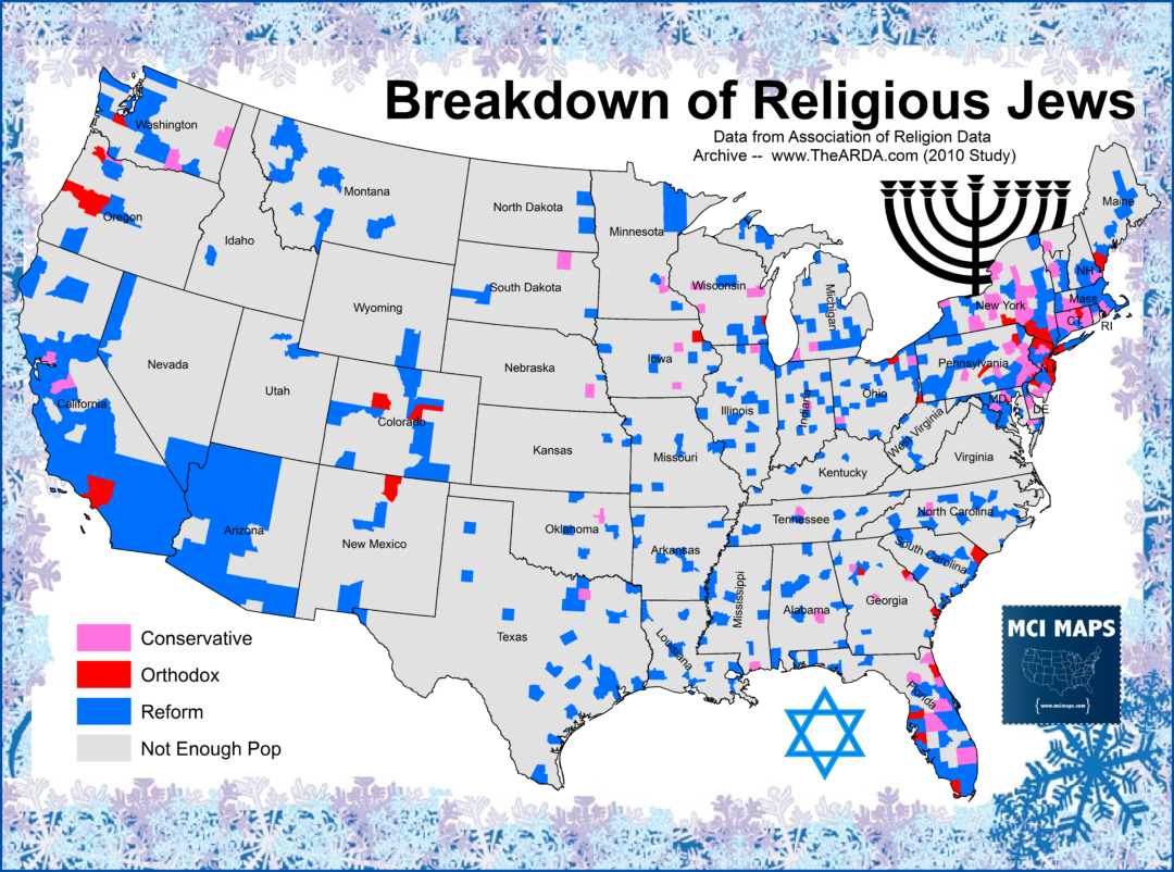 Hanukkah Article The Geography of Jews in America MCI Maps