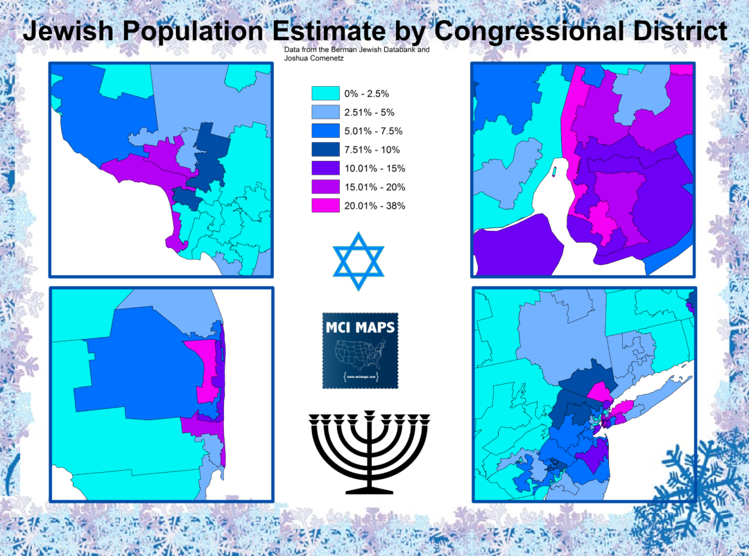 Hanukkah Article The Geography of Jews in America MCI Maps