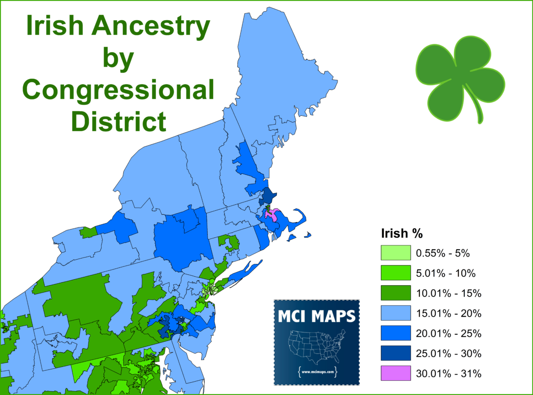 Saint Patrick’s Day Article Irish Ancestry in America MCI Maps
