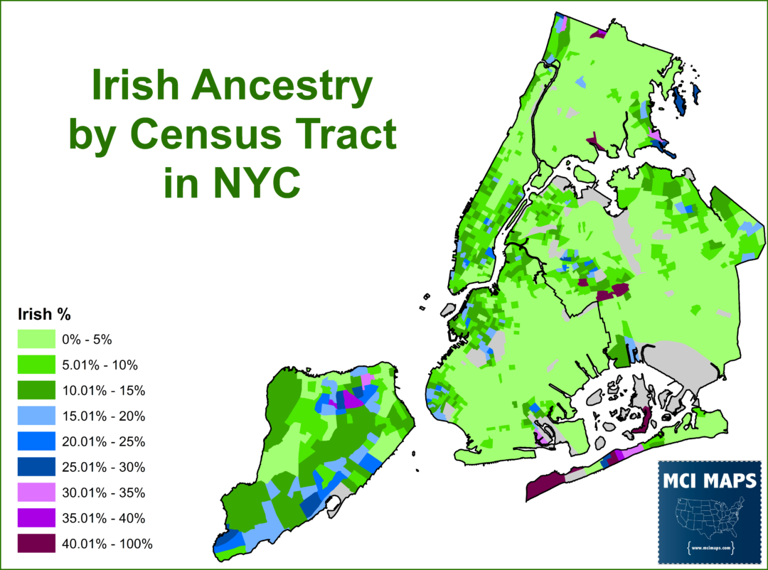 Saint Patrick’s Day Article Irish Ancestry in America MCI Maps