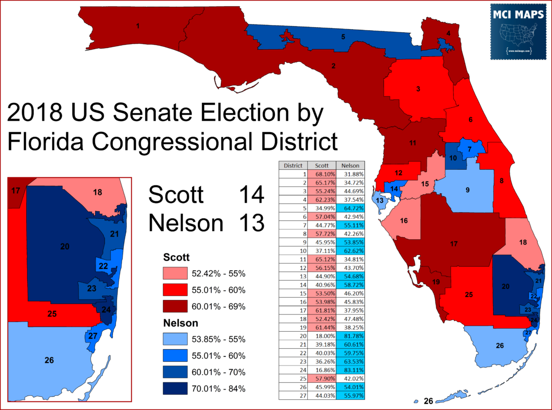 How Florida’s Congressional Districts Voted in 2018 - MCI Maps ...