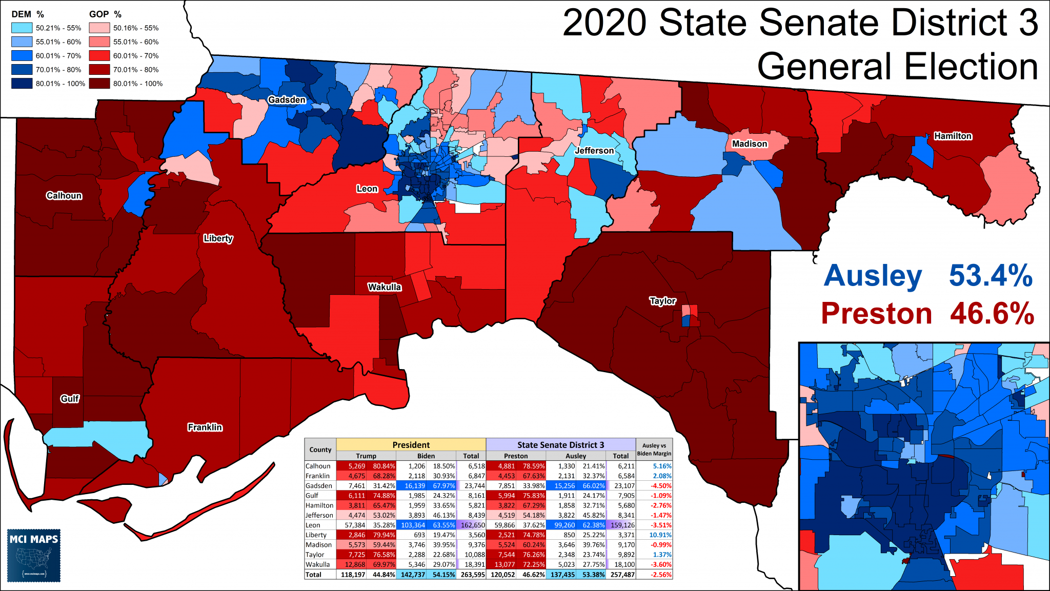 How Florida’s State Senate Districts Voted in 2020 MCI Maps